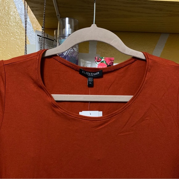 NWT Eileen Fisher Jewel Neck Long Sleeve Tee in Spice Size Petite Large - Picture 2 of 6